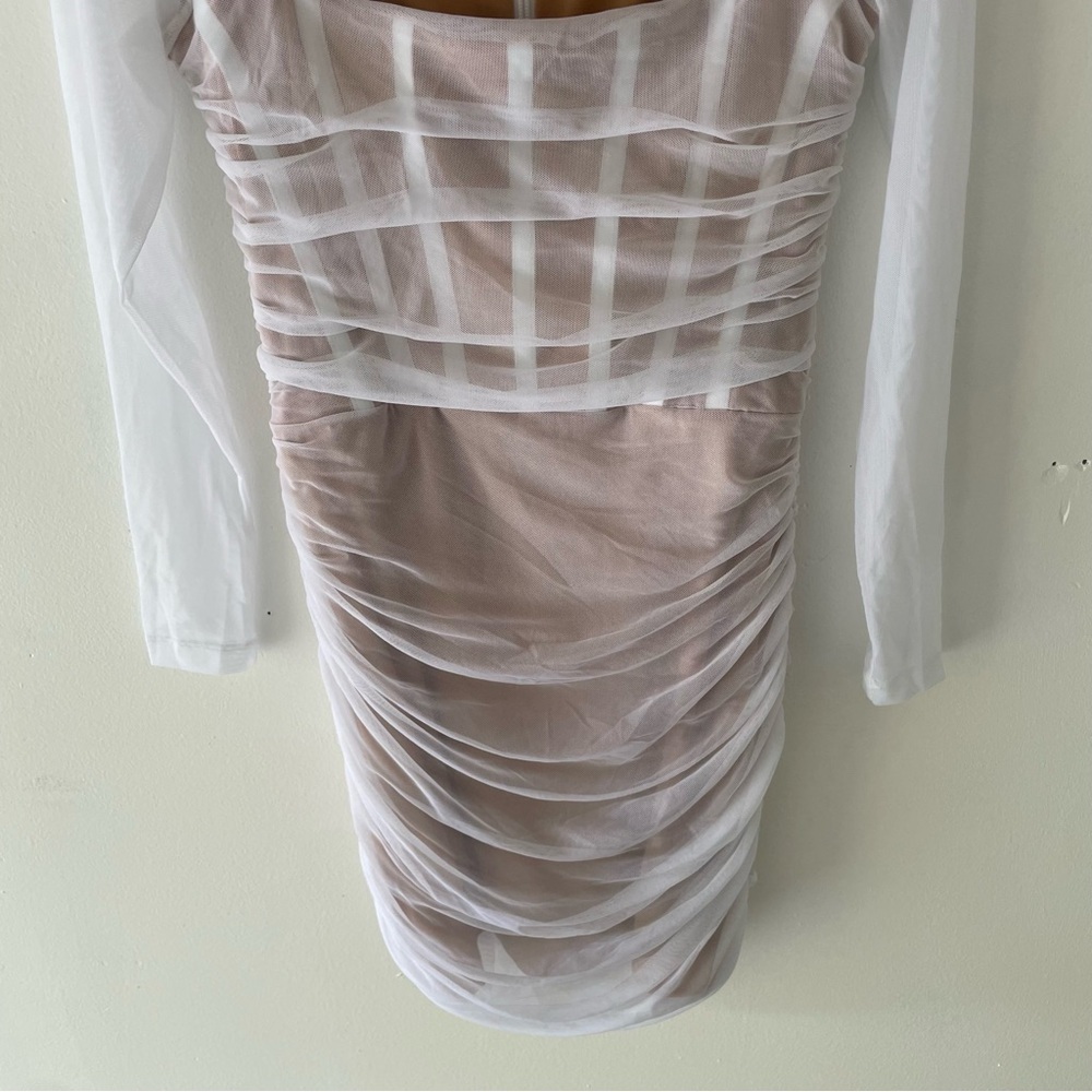 New! Nookie Revolve Vision Nude Ruched Mini Bodycon Fitted Dress 37740 - Picture 5 of 9
